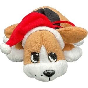 Holiday Beanie Plush Puppy Dog Santa Hat Red Ribbon Embroidered Design By PP